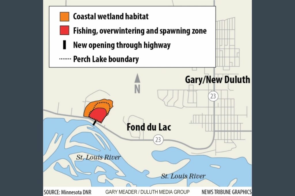 A map showing a region of Duluth, MN and the St. Louis River Estuary