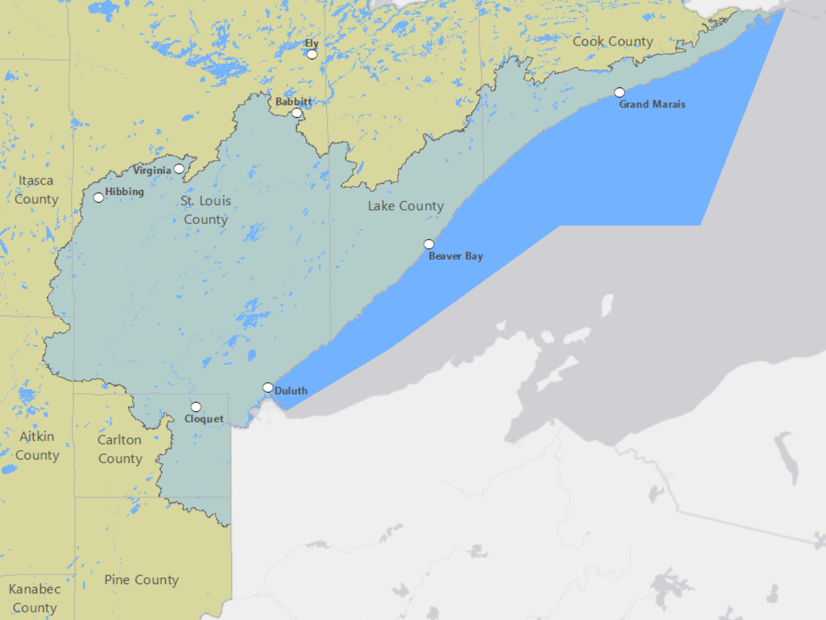 Map of north shore of Lake Superior in Minnesota